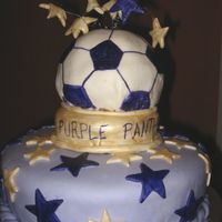Purple Panther Trophy Caked done for my eight year old daughter's soccer team party. They were UNDEFEATED this season! Bottom cake is yellow with chocolate...