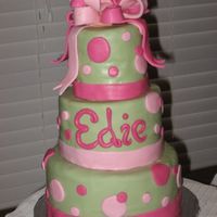 Pink & Green Baby Shower My daughter's class had a little baby shower for their second grade teacher. The cake is 8", 6" and 4" rounds of "...