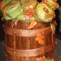 Bushel Of Apples Three 8' rounds stacked. Barrel is MMF/gumpaste mix. Apples are cupcakes covered in MMF. I wanted to try and make green apples, in...