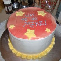 Celebration Cake This was for a co-worker for passing a test, made last minute as a joke for him. All buttercream, Wilton spray for the red