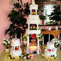 Garden Splendor Fountain Wedding Cake Over 50 inches tall fountain garden wedding cake. 4 tiers sit atop a lighted water fountain. Delicious white cake for the topper and the...