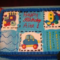 Alex's Crazy Quilt white chocolate and vanilla cake in buttercream with fondant and buttercream accents.