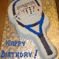 Tennis Racket This was for a 80 year old who plays tennis and bridge. The racket is done in buttercream and the playing cards are done with edible...