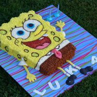Sponge Bob For 2-Year Old Lukas Carved sheet cake, covered in BC. MMF Extras.