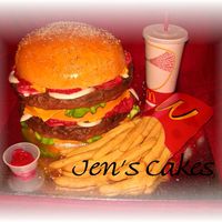 Big Mac Made for my brother on his birthday. Burger, fries, and ketchup all edible! Fries were made from sugar cookies. (Fabulous idea from someone...