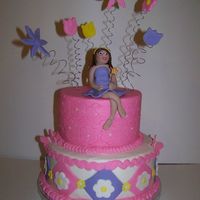Fairy Birthday chocolate cake with whipped dark chocolate ganache filling. iced in buttercream with fondant decorations and fairy. this is my second...