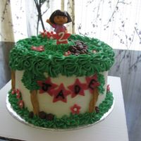 Dora #1 Made this cake for a little girl turning 2. I found a few pictures of cakes people had done incorporating Dora and kind of combined them...