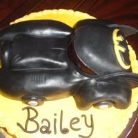 Bat Mobile made out of rice krispy treats covered in fondant ... I saw one on the internet and had to try it, not near as good as it...but I am happy...