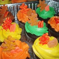 Autumn Cupcakes Autumn colored cupcakes with royal icing leaves.