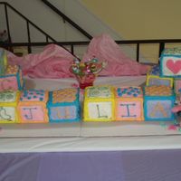 Baby Shower Cake - Blocks Made this baby shower cake where they knew the baby was a girl. The baby's name will be Julia. I have more pictures of the top and...