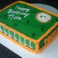 Packer Cake this was made for a coworker for her birthday. It is a 9x13 chocolate butter cake covered in Buttercream.