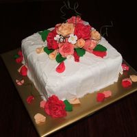 Autum Wedding Cake/anniversary Cake this cake i am very happy with... it is fruitcake with marzipan and fondant icing covered with textured royal icing and gumpaste roses and...