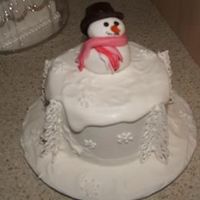 Snowman this is another mini christmas cake, 4" fruit cake with fondant , royal icing and lce trees and lace snowflakes... this is my favorite...