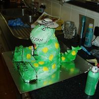 3D Dorothy The Dinosour Moulded the hat and tail (first attempt) rest was done in buttercream. Was fun but took a while to get my head around how I was actually...