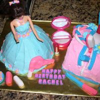 Make-Up Purse And Barbie Doll This is my first attempt at a purse cake. The colors and decorations are what my daughter asked for.