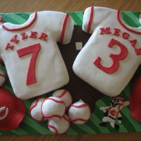 Cincinnati Reds Wedding shower cake for a couples shower that had a Cincinnati Reds theme. The couple is getting married July 3, hence the 7 and 3 on the...