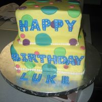 Nephews First Birthday I made this cake for my nephews first birthday party. It was a very big cake, almost as tall as him. I did 3, 2 inch layers for each square...