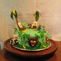 Jungle Cake Monkey's are made from white & dark choc. almond bark, bear & leopards are made with cookies, palm tree leaves are fruit roll...