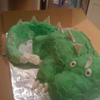 Dragon Chocolate and vanilla cake. Scales are made out of fondant.