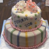 Baby Shower Cake I made this cake for a coworker whose wife is pregnant with twin girls. The cake is covered in MMF. The baby booties are made with gumpaste...