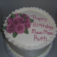 Birthday Cake Another last minute cake. My writing is horrible. WASC cake with buttercream icing and gumpaste roses.