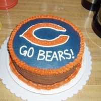 Chicago Bears Cake Chocolate cake with chocolate BC filling and sides, BC top and decorations.