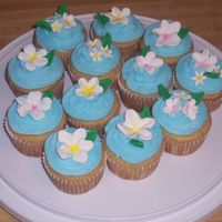 Summer Cupcakes 1 French vanilla cupcakes with wedding icing and gum paste flowers. Leaves were made with fondant. I made this for a work social.