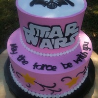 Star Wars In Pink 8" chocolate cake, 6" WASC with lemon curd filling. Buttercream Dream frosting. Fondant accent. Made for a 5 year old girl that...