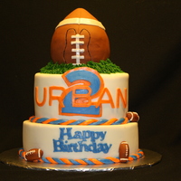 2Nd Birthday Football Cake Cake is all white with white buttercream. Decorations are all fondant. It was my first time using my new Cricut Cake. Love it!