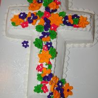 Easter Cross 2009 Vanilla cake with chocolate bavarian cream filling, butter cream icing and royal icing flowers.