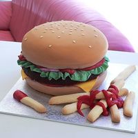 Burger Cake For My Son's 16Th This is my 8th attempt at a fondant covered cake. I suppose I could do much better, but was in such a rush to get this done in just a...