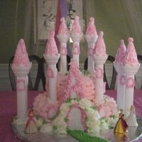 Pink Castle Cake I made this castle cake using a basket weave on both tiers. I then added white roses all around