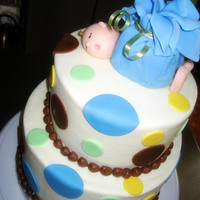 Baby In A Bundle 6" chocolate and 8" yellow cakevanilla buttercreamFondant accents
