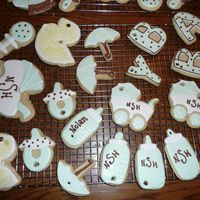 Baby Shower Cookies NFS cookies and Antoniia 74 royal icing The holes where added because we tied them to a branch for the baby shower.
