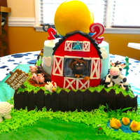 Farm Animal Cake For granddaughters 2nd birthday she wanted a farm animal cake and toy story cake. So on one side I made the barn and animals all out of...