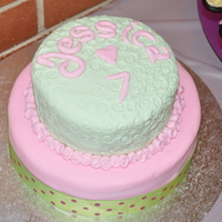 Pink And Green Cake Made for my daughter's 7th birthday. Vanilla madeira cake covered with fondant icing.