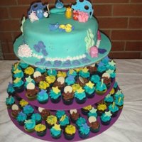 Finding Nemo I made this for my nephew's 1st birthday. Lemon Madeira cake with buttercream, covered with fondant. Characters are plastic toppers...