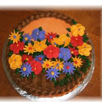 Round Basket This is a 9" round vanilla cake with buttercream icing. The flowers are made from royal icing. I made it for someone to donate at a...