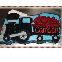 Train And Caboose I made this train cake to go with a 3-D Thomas cake for my son. It's a chocolate cake with buttercream icing. Red licorice in the...