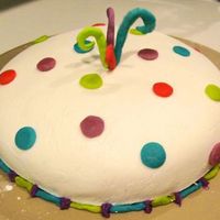 Dots! I used a chocolate cake with buttercream icing, with fondant coat and squigglies and marzipan dots and piping. My first fondant cake
