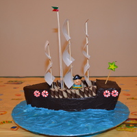 Pirate Ship Birthday Cake CHOCLATE CAKE DECORATED IN CHOCOLATE GANACHE AND BUTTERCREAM
