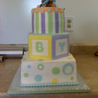 Teddy Bear Baby Shower First time doing a gumpaste topper. This cake was 10inch square,9inch hexagon,6inch round. Iced smooth in buttercream with fondant...