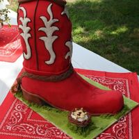 Cowboy Boot Did this for a little boy's first birthday. The cake is covered in red fondant with fondant/bc accents. I had a horrible time with the...