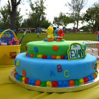 Sesame Steet Babies Last mintue cake done for a friend. Covered in fonadnt with buttercream border and writing.