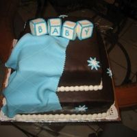 Baby Shower (Brown And Blue) This is the first 2 layer cake I've done. The bottom layer is vanilla, top is chocolate. All decorations are Fondant except border...