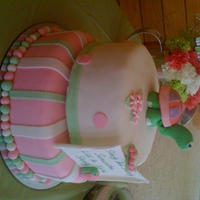 Turtle Baby Shower Cake All chocolate with ganache filling. Fondant and gumpaste snail, turtle, caterpillar.