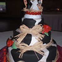 Western Wedding 10", 8", and 6" white cake covered in white fondant and then the black fondant for the spots. The cake was filled with oreo...