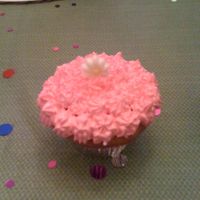 Pink Cupcakes Vanilla cupcakes w/ buttercream icing and white chocolate flowers.