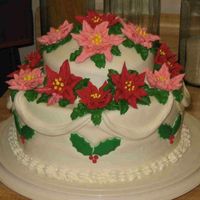 Poinsettia Cake Royal Icing poinsettias, fondant swags and holly overlays