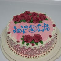 Lydia's 8Th Birthday Cake 2-layer 9" rounds. My daughter picked out the colors and the font for the writing.